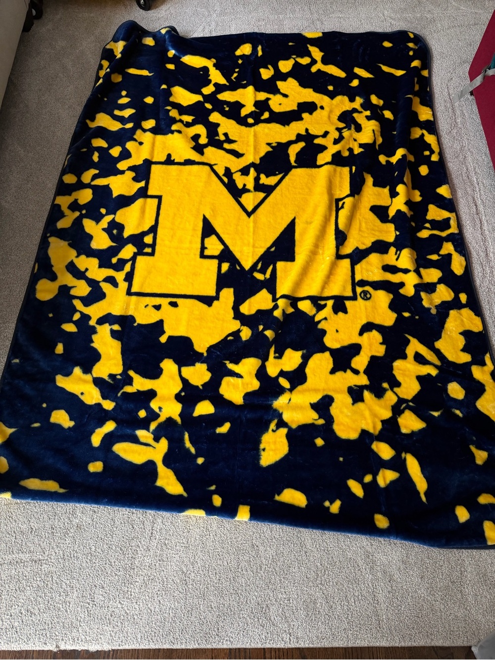 University of Michigan Navy and Yellow Plush Throw Blanket